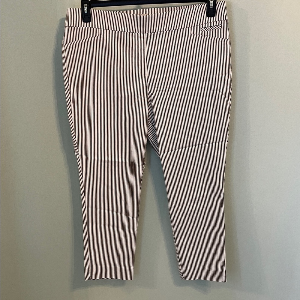 Anne Klein Black & White Striped Pull on Stretch Ankle Pants EUC